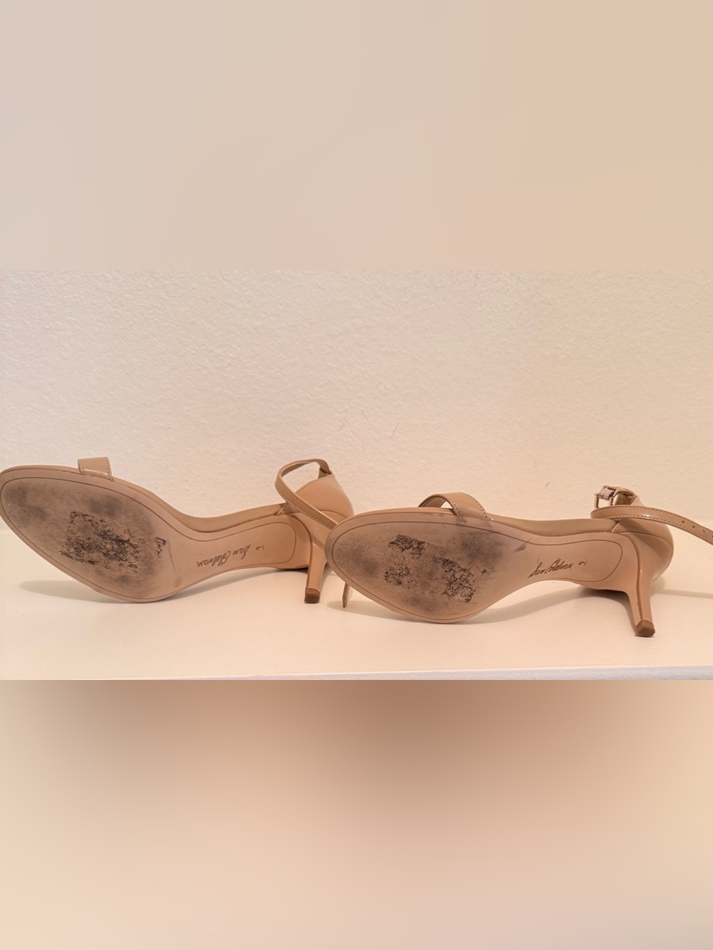Sam Edelman Beige Patent Ankle-Strap Heels - Picture 3 of 3